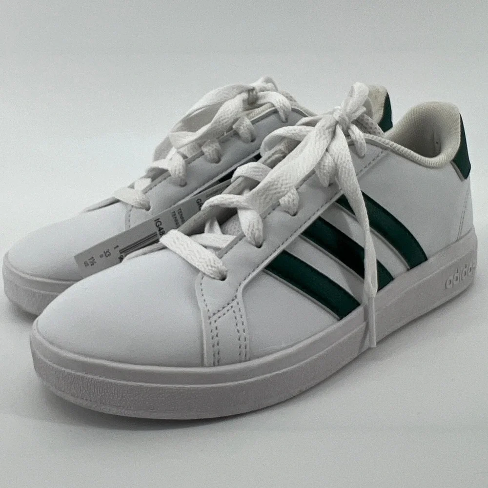Adidas 1.5 Little Kid Grand Court 2.0 Lace Up Sneakers White Green Casual‎ NWT